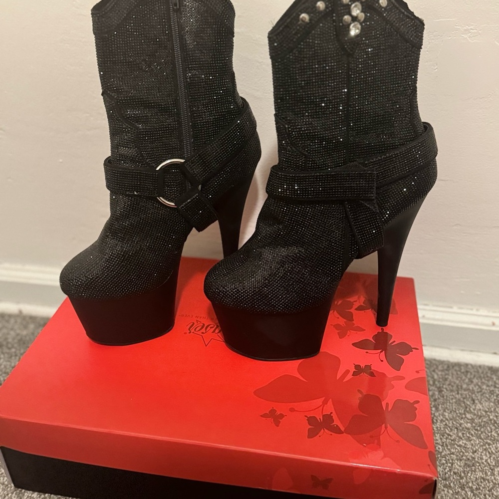 New Pleaser Black Heeled Cowboy Dance Boots